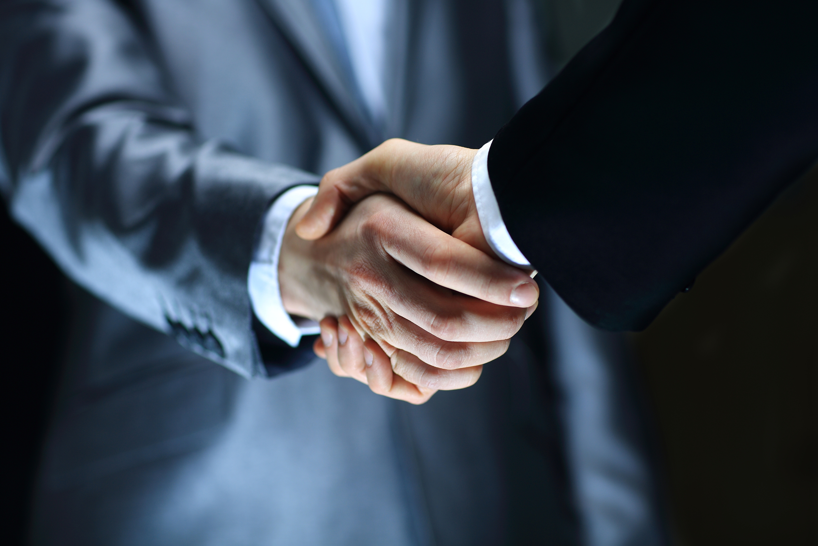 Close-up of two people shaking hands, symbolizing a business agreement, partnership, and mutual trust