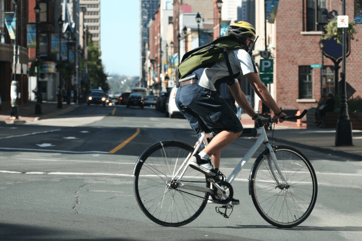 Cyclist crossing a road