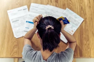Stressed women due to medical bills