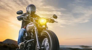 Rider on a black motorcycle